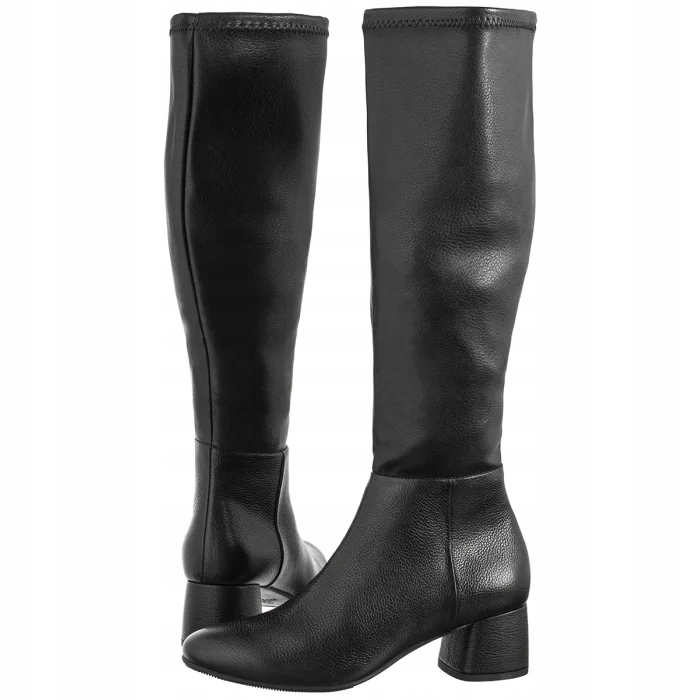 Kožené dámské kozačky na podpatku Ryłko černé 4WXP0_ATM černé