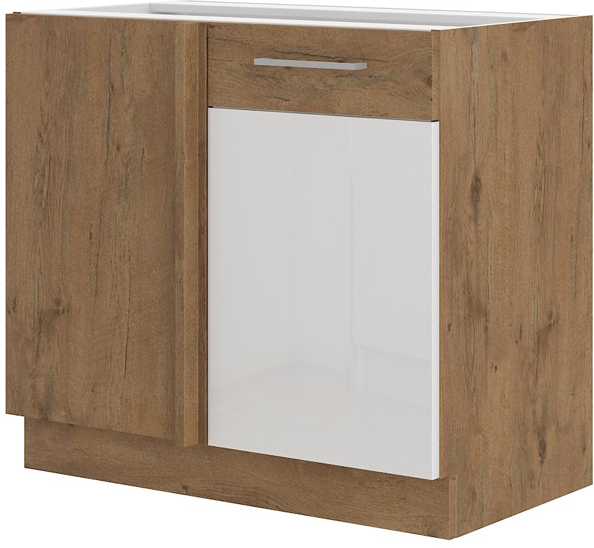 Kuchyňská skříňka stojící, dolní roh 105x60 s policí, bílá dub Lancelot