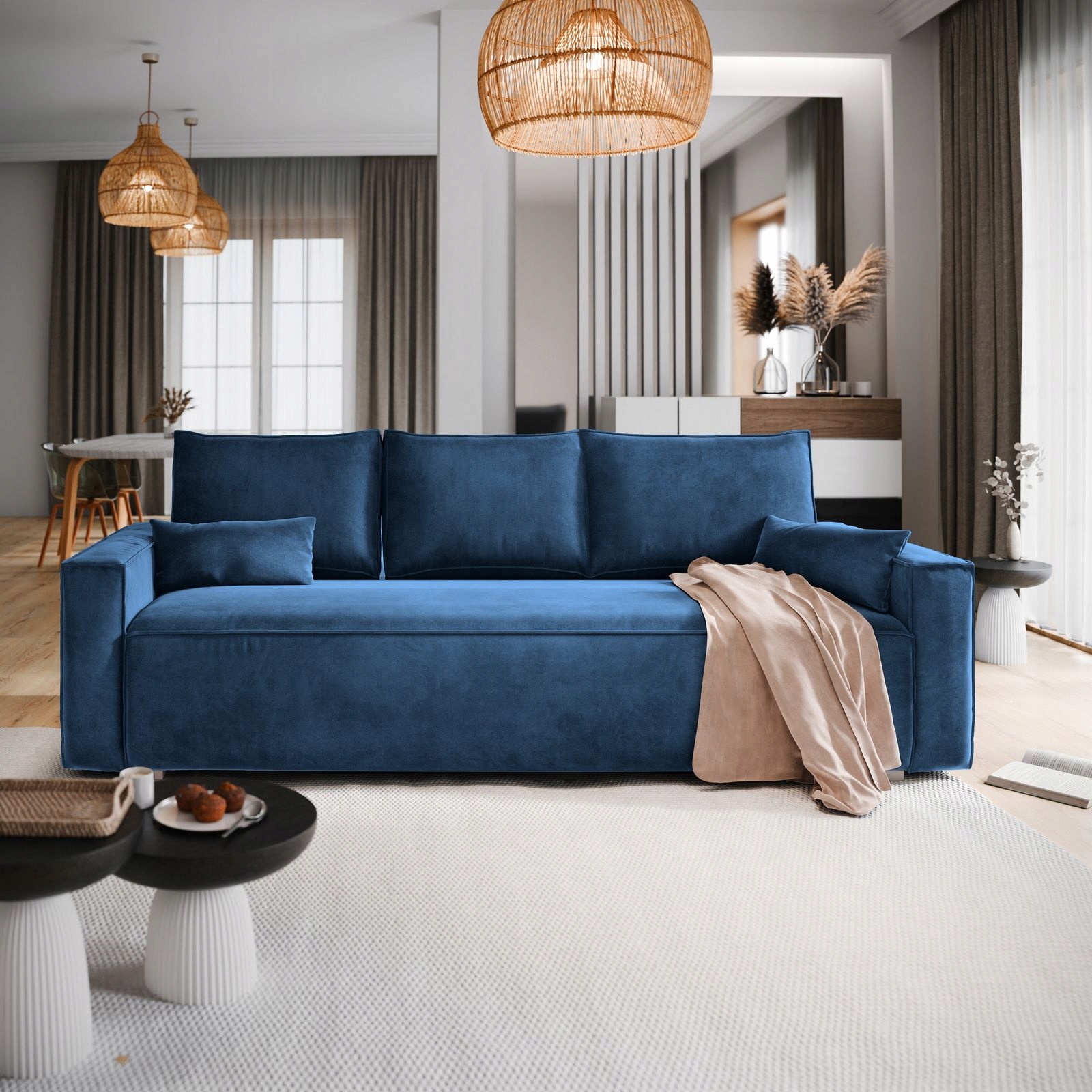 Pohodlná pohovka Alatri s funkcí spaní, Rozkládací, moderní, sametová nádoba