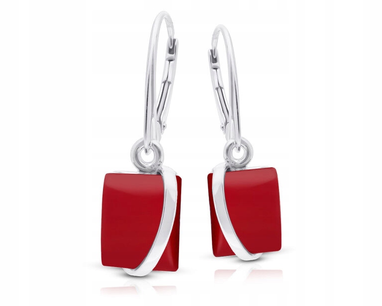 Stříbrné Náušnice Visící s červeným korálem Dlouhé Dámské ryzost 925