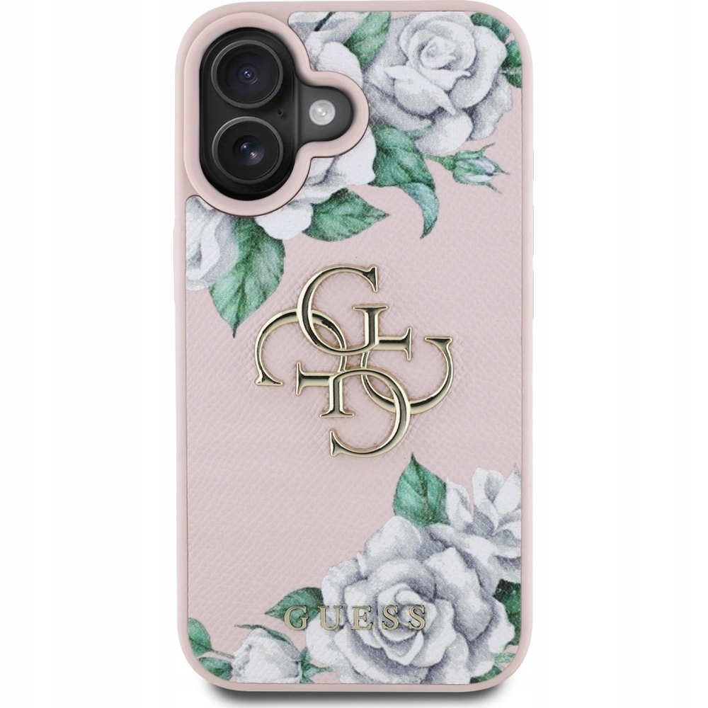 Pouzdro Guess pro iPhone 16 pouzdro z eko kůže s květinovým módním kryt na telefon