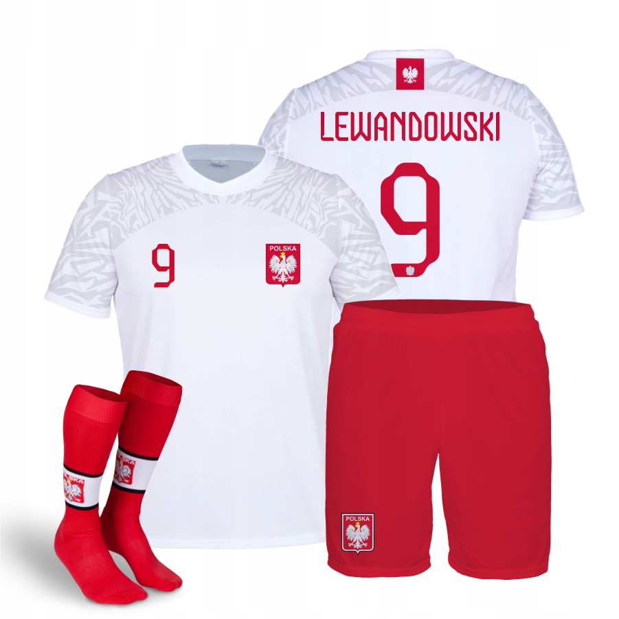 LEWANDOWSKI POLSKA B STRÓJ KOMPLET ROZMIAR 122 + GETRY
