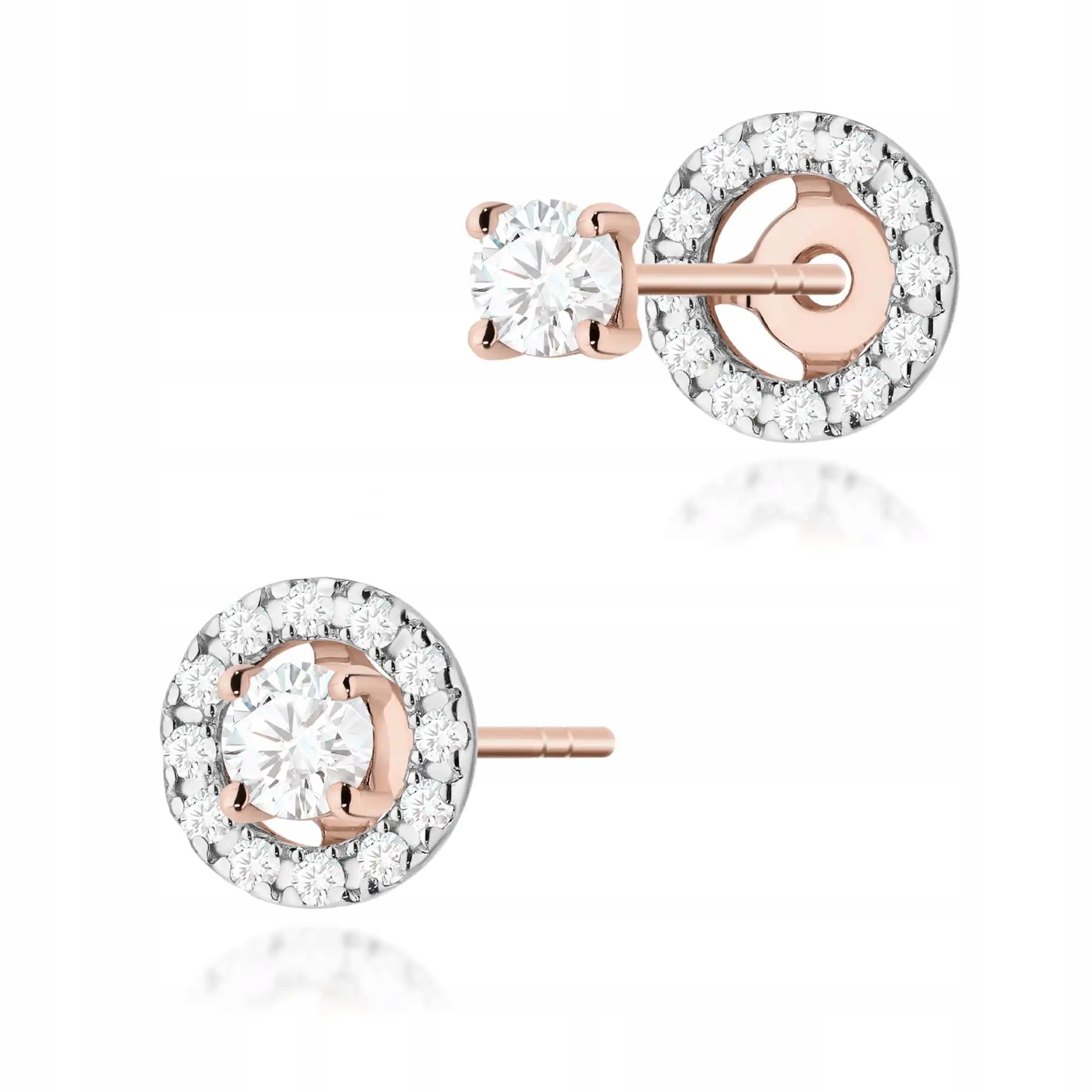 Dámské zlaté náušnice 585 s diamantem 0.10 ct, růžové zlato, efektní, módní