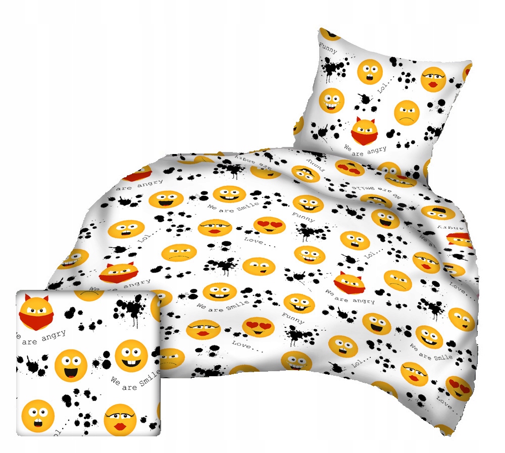 Pościel bawełniana 140x200 50x60 dziecięca studencka emoji 008bia