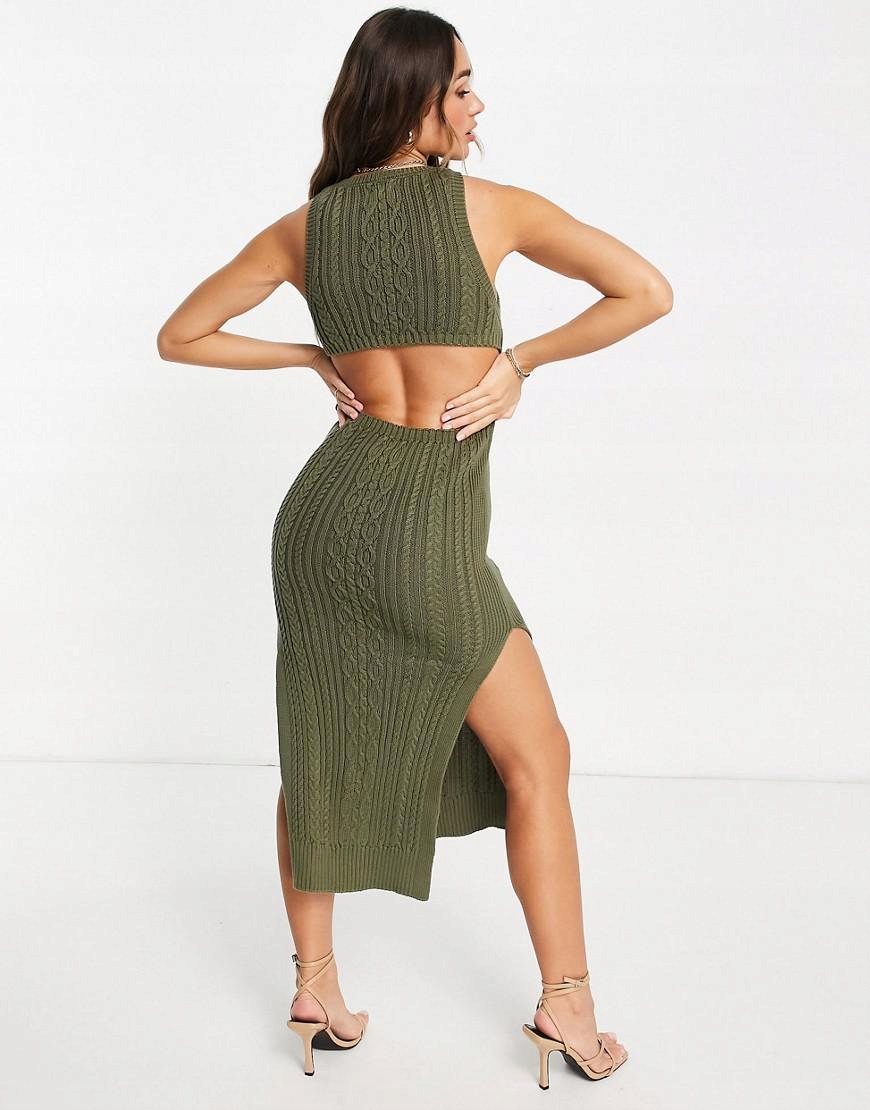 F0C208 ZIELONA KHAKI SUKIENKA Z WYCIĘCIEM NA PLECACH ASOS 46 Długość midi