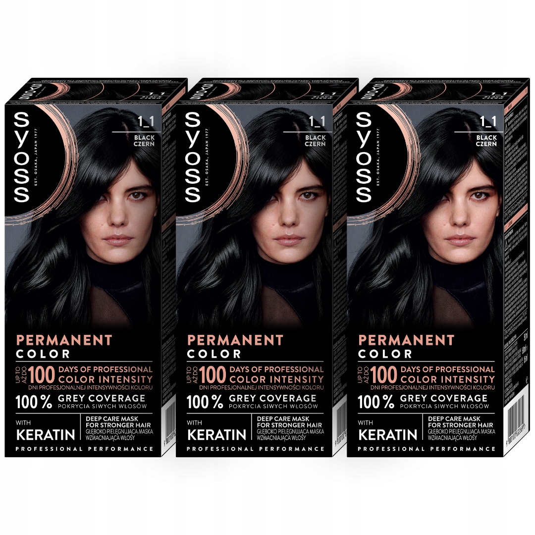 Syoss barva na vlasy Trvalá Permanentní barva 1-1 Černá 3 ks