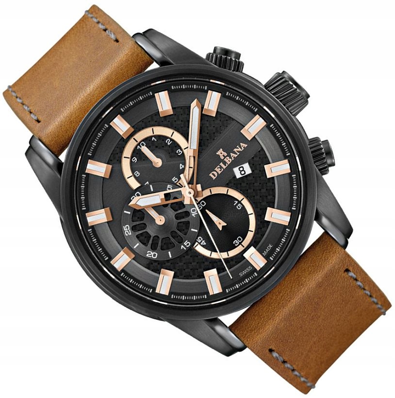 Švýcarské Pánské Hodinky Delbana 44601.662.6.039 Elegantní Chrono Na Opasku