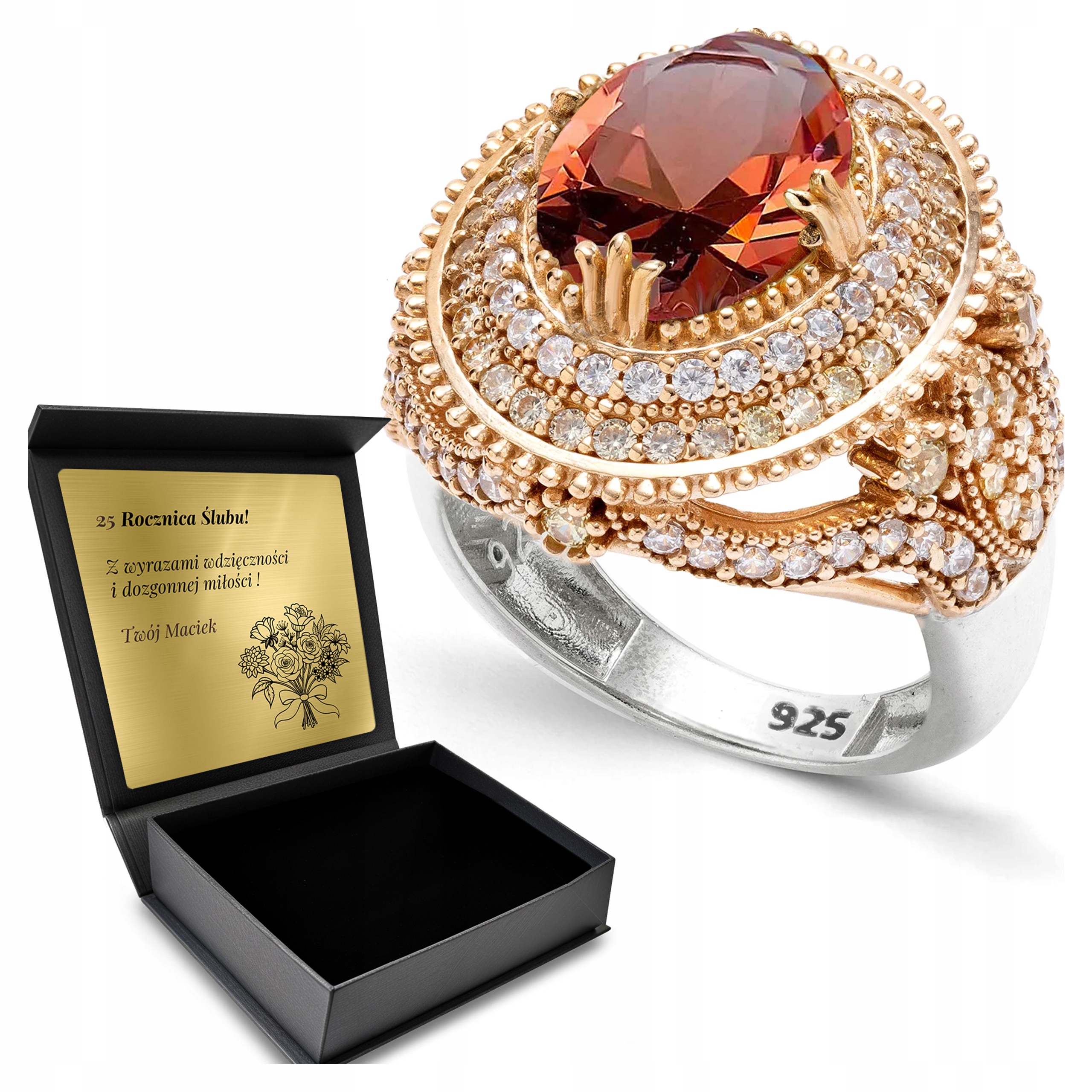 Prstýnek 925 Zirkony Sultán Dárek na Valentýna Gravírování