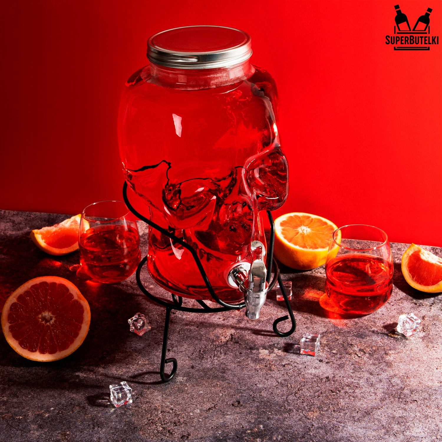 SŁÓJ SZKLANY z KRANIKIEM 5L na LEMONIADĘ SOK WINO DYSTRYBUTOR WODY CZASZKA Marka SuperButelki