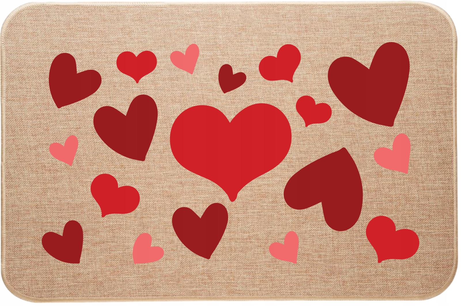 Lněná ozdobná rohožka na Valentýna Červené srdce Hearts