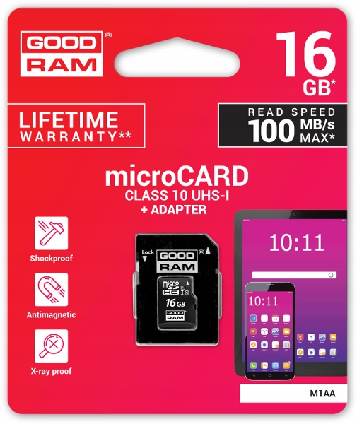KARTA PAMIĘCI microSD GOODRAM UHS1 CL10 16GB Typ karty SDHC