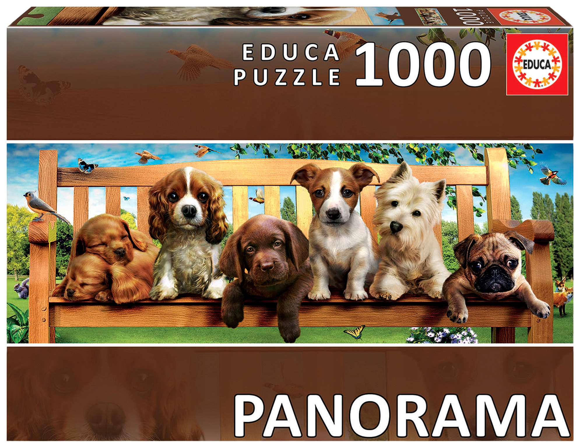 

Educa Puzzle 1000 Szczenięta na ławce panorama
