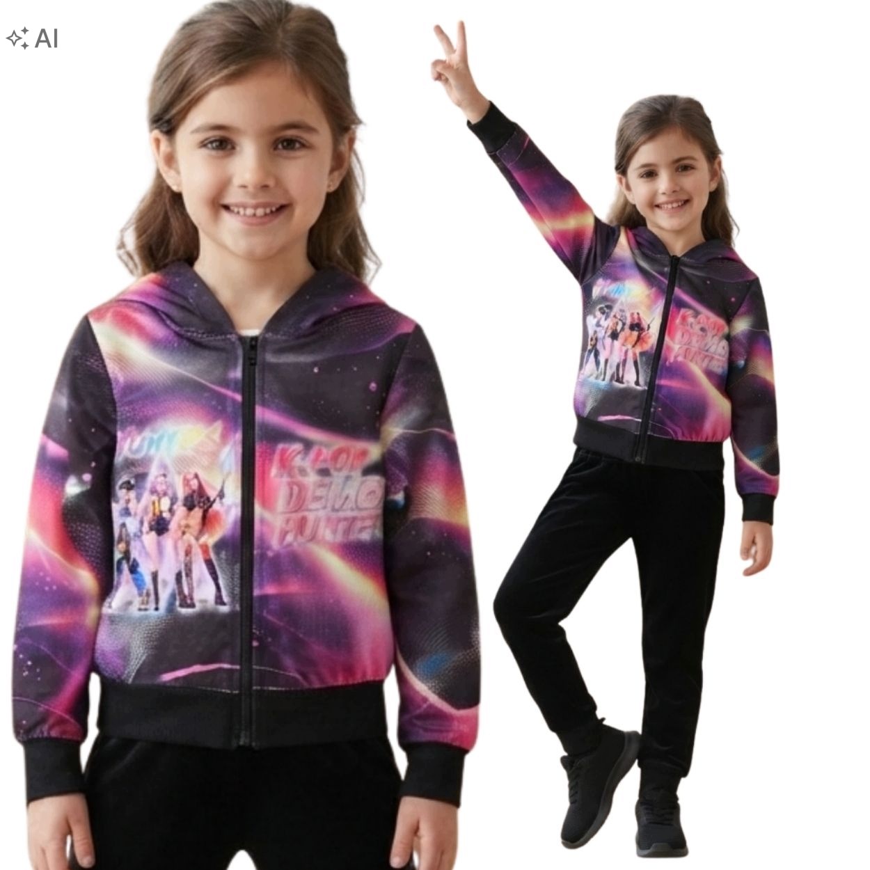 Huntrix Kpop Dres welurowy dla dziewczynki 110 welur bluza na zamek spodnie