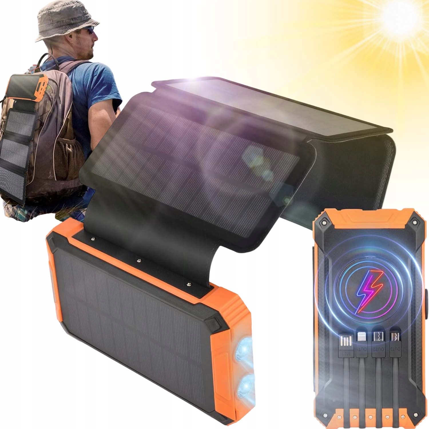 Power Bank Solarny 20000MAH Z Latarką Led Do Kempingu I Podróży