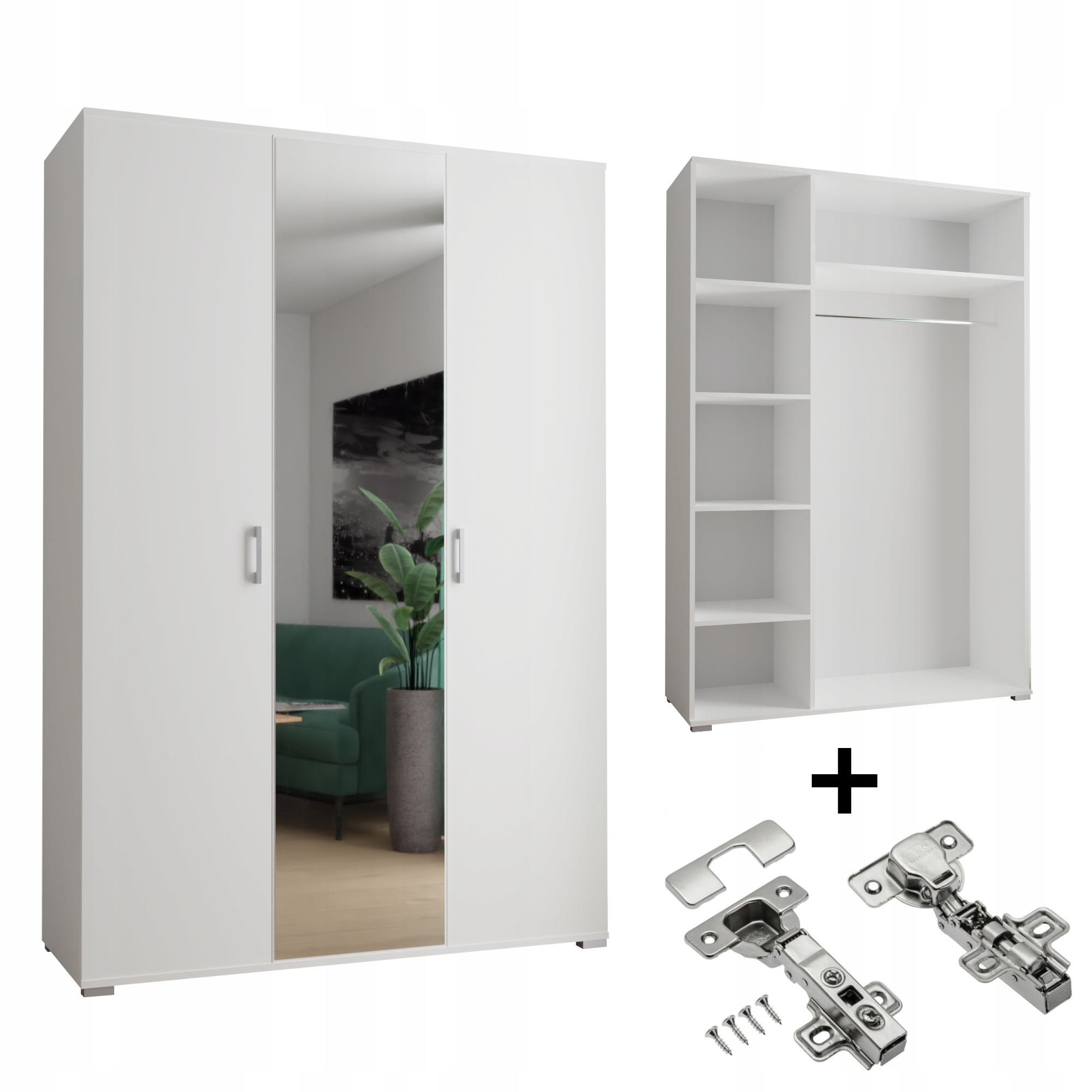 Skříň Akce 3-D 120 x 192 x 51 cm Bílá Zrcadlo S Tlumením Dovírání