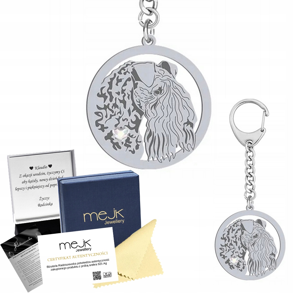 Přívěsek Na Klíče na klíče se psem Kerry Blue Terrier Stříbrný 925 Dárek Gravírování