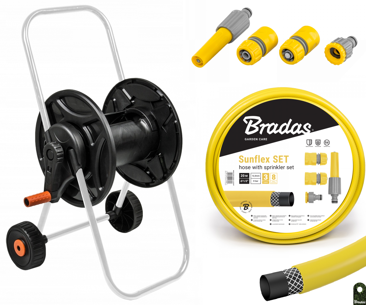 

Zestaw Wąż Ogrodowy Na Wózku Bęben Dysz 20M Bradas