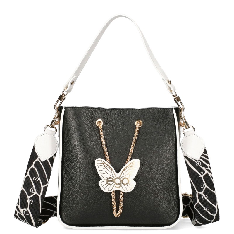 Ego dámská kožená kabelka motýl kufřík A5 crossbody pásek s potiskem černá