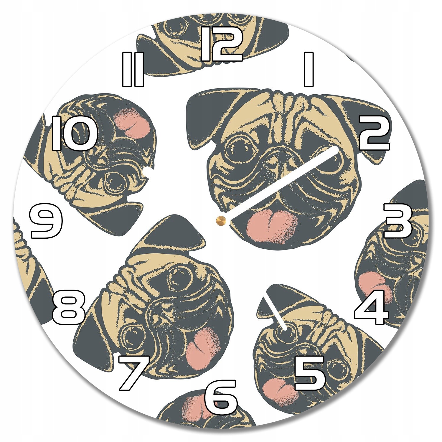 

Cichy okrągły szklany zegar na ścianę Mopsy f30 cm