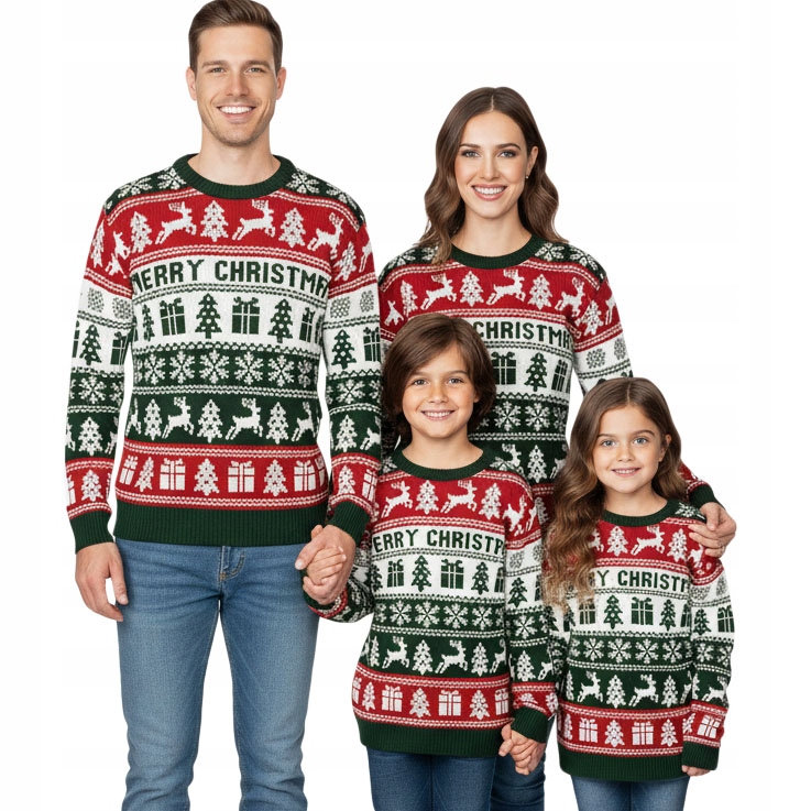 Vánoční rodinné svetry, zelený vánoční set 2+2, rodina, dárky