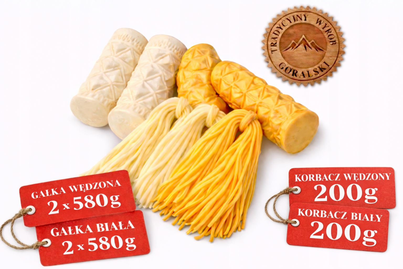 2x Gałka Wędzona , 2 Gałka Biała 580g , Korbacz Biały , Korbacz Wędzony