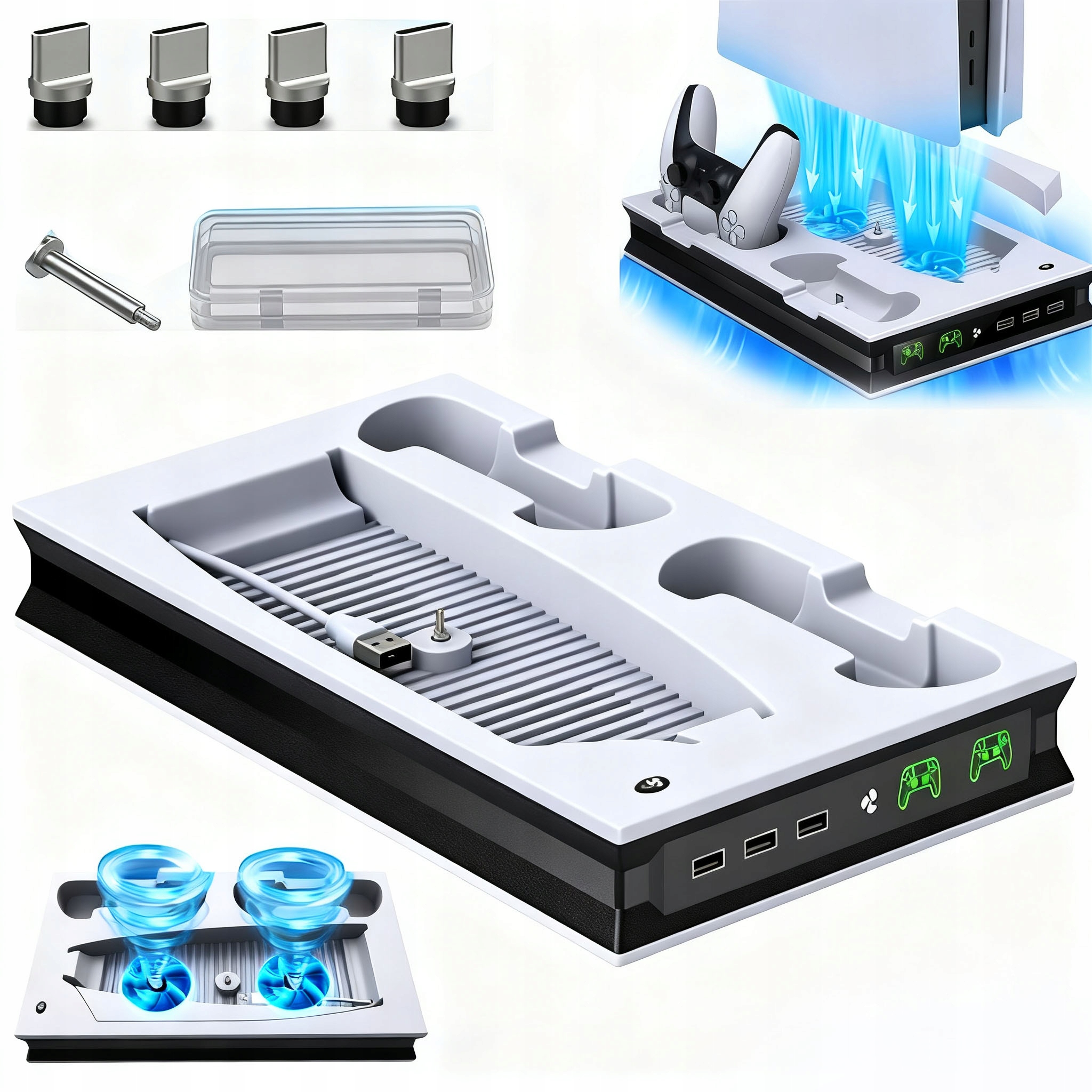 Stacja Chłodząca I Ładowanie Do PS5 Wentylator 3500RPM Abs Do Konsoli Gier