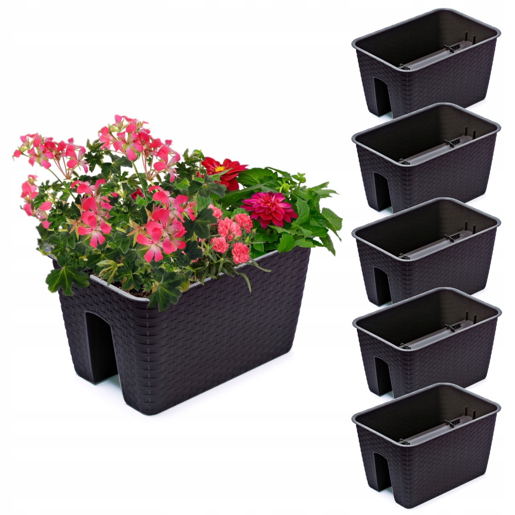 5 x Krabička na kvetináč 27,2 x 39,6 cm Ratan Umbra Bronz 13L zábradlie zábradlia