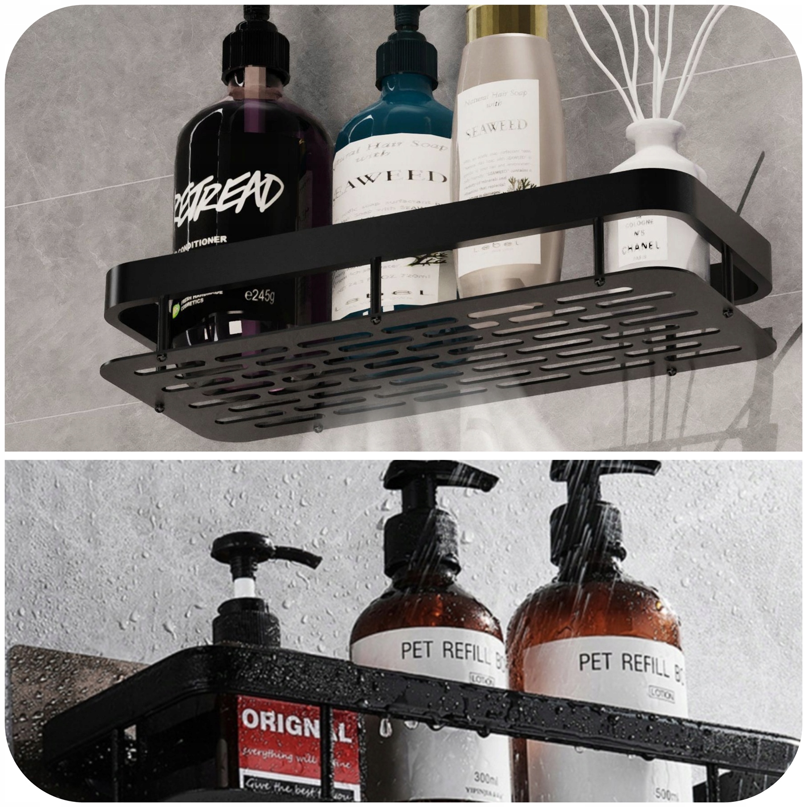 PÓŁKA ŁAZIENKOWA WISZĄCA METALOWA SAMOPRZYLEPNA CZARNA LOFT PÓŁKI 2 SZT Szerokość mebla 30 cm