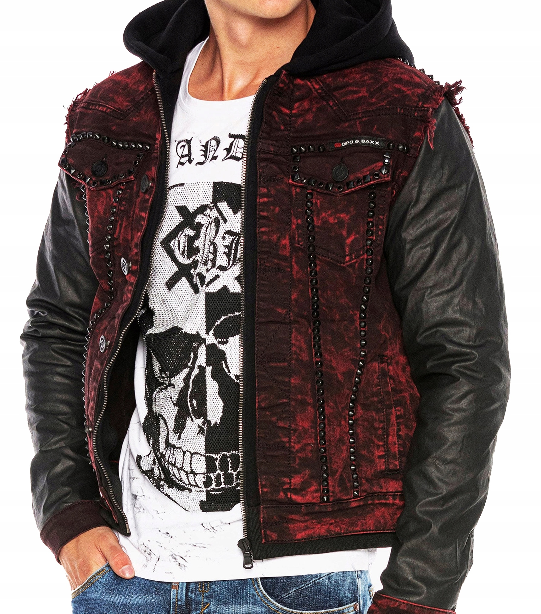 Katana Bunda s kapucí Džínová přetíratelná Burgundská Cipo Baxx