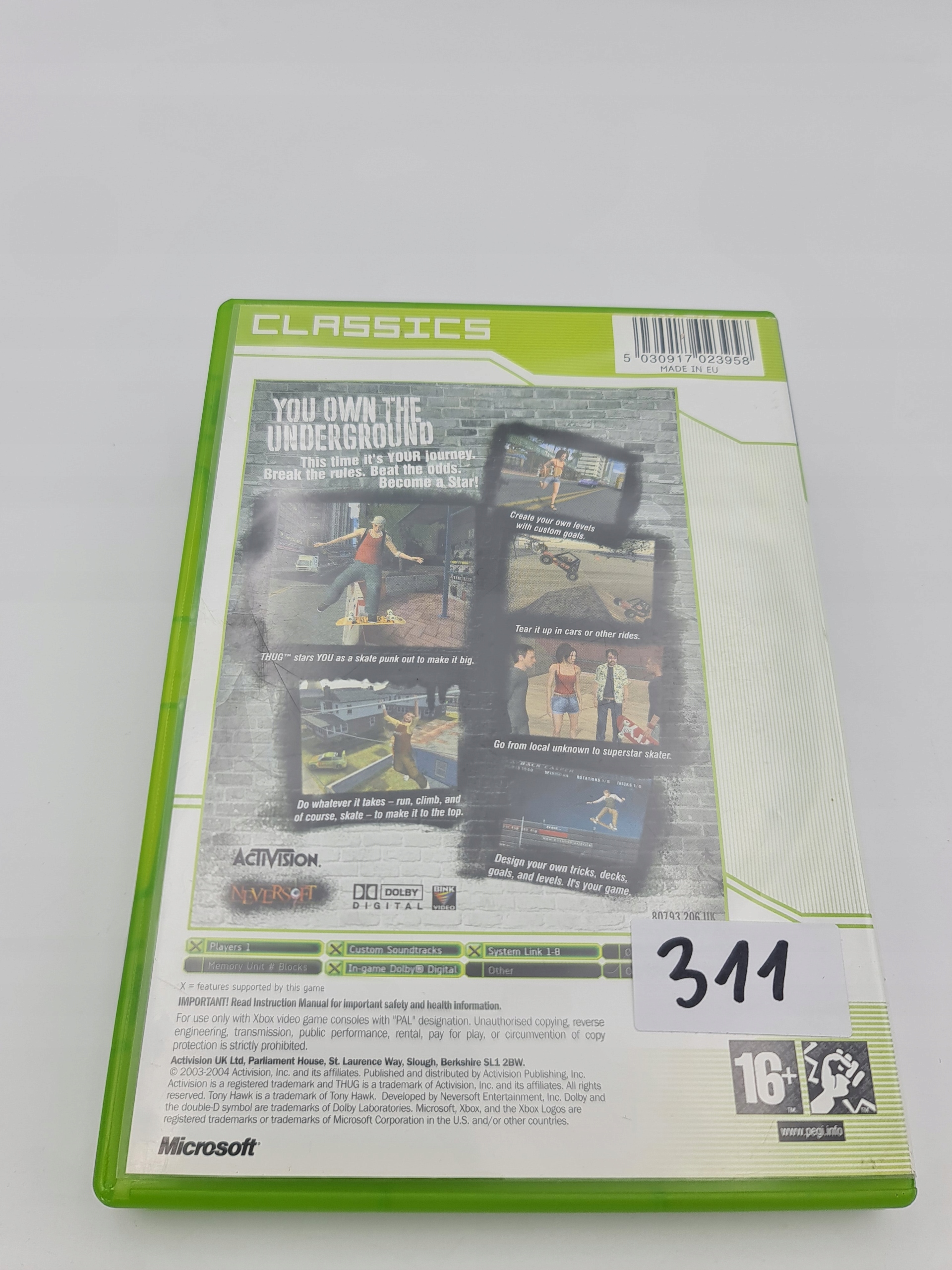 XBOX TONY HAWK'S UNDERGROUND Platforma Microsoft Xbox