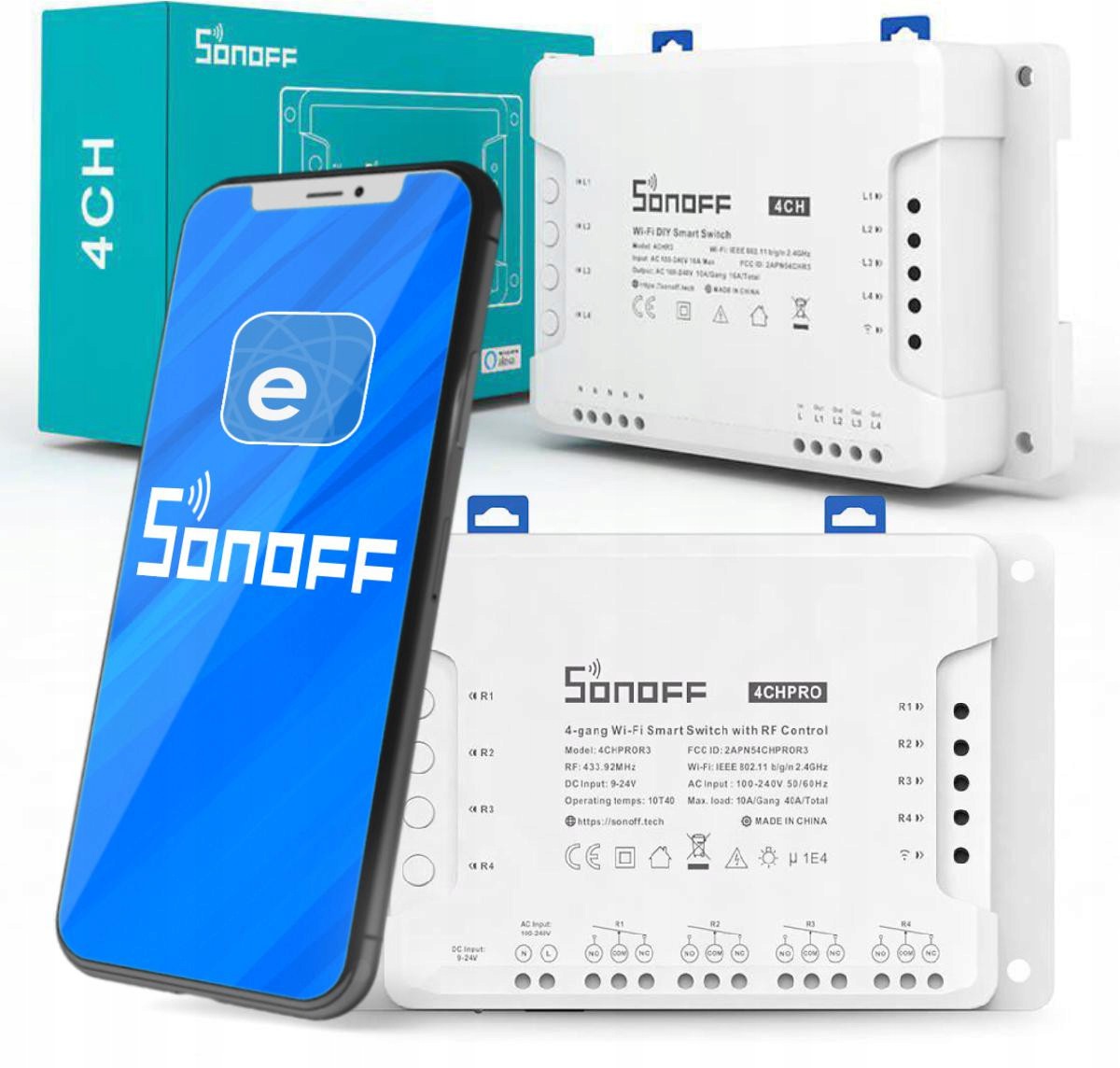 Sonoff 4-kanálový ovladač 10A NO/NC/beznapěťový WiFi 4CHPROR3