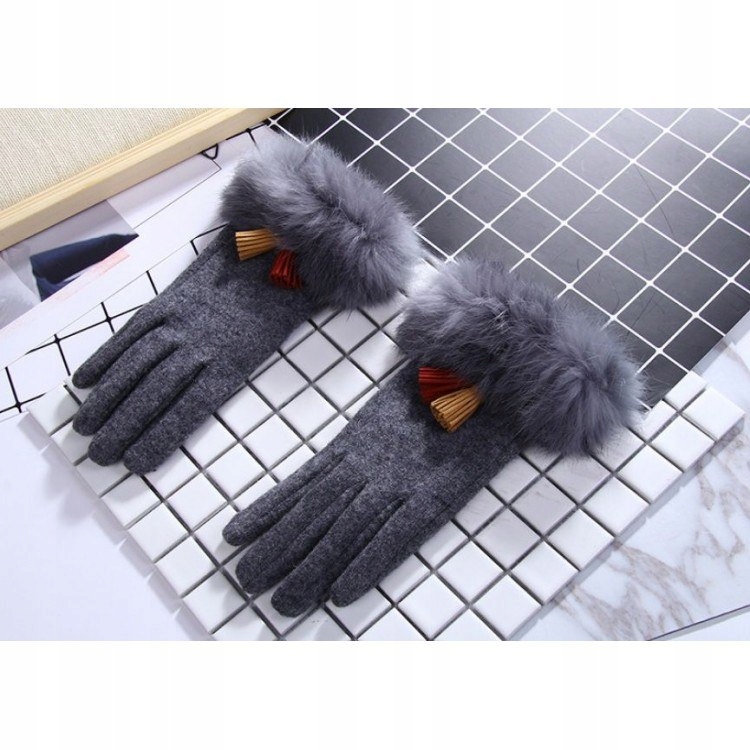 RĘKAWICZKI ocieplane GLAM FUTRO REK111SZ szare Rozmiar uniwersalny