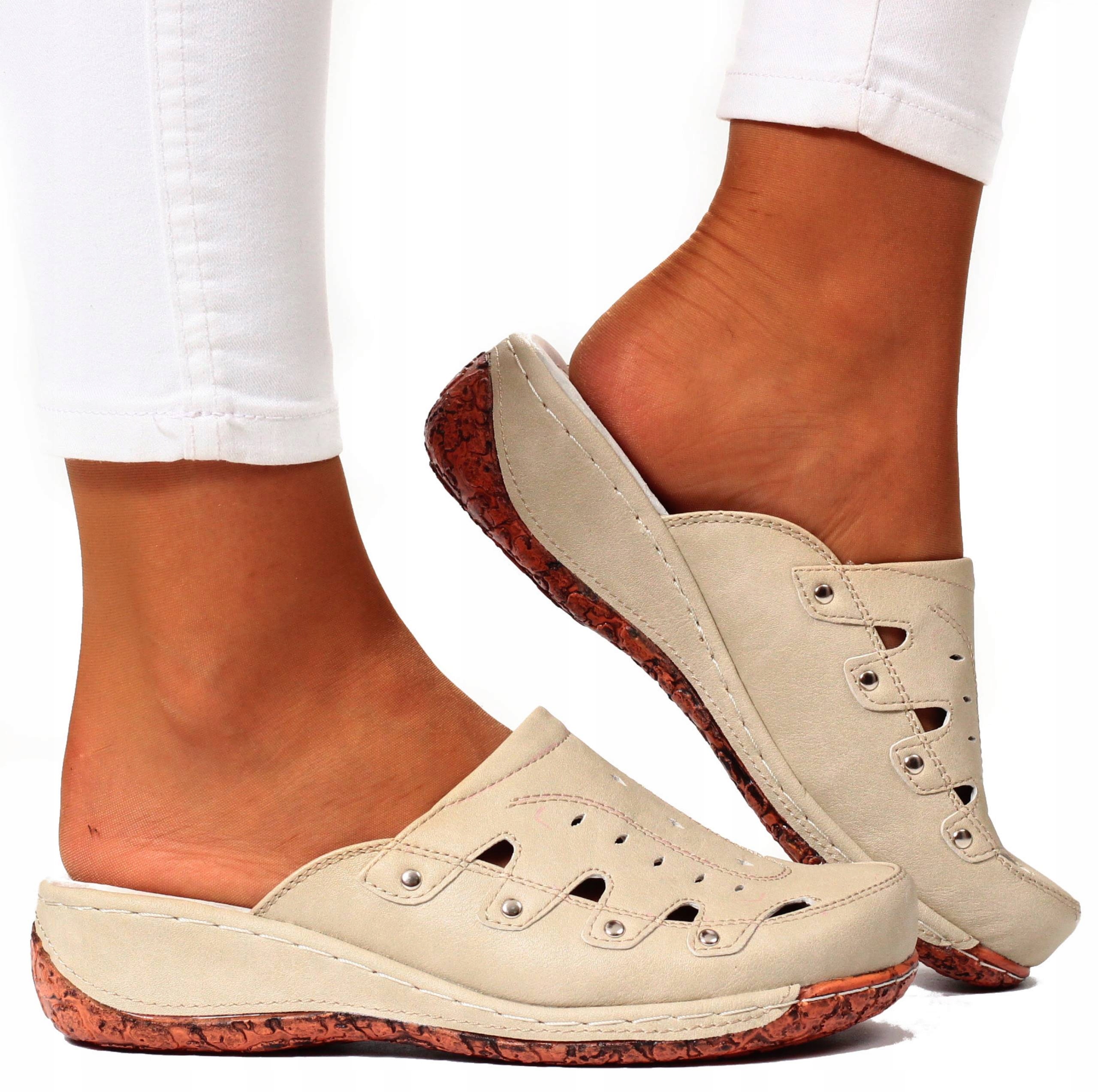 ORTOPEDYCZNE KLAPKI DAMSKIE LEKKIE SZYTE SKÓRA