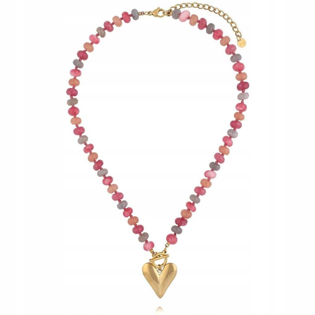 Dámský růžový náhrdelník By Dziubeka, srdce 50 cm