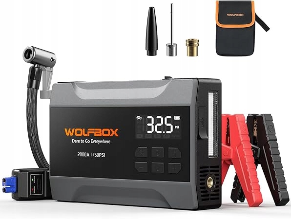 Booster rozruchowy Wolfbox 2000A z kompresorem 150PSI Powerbank Led