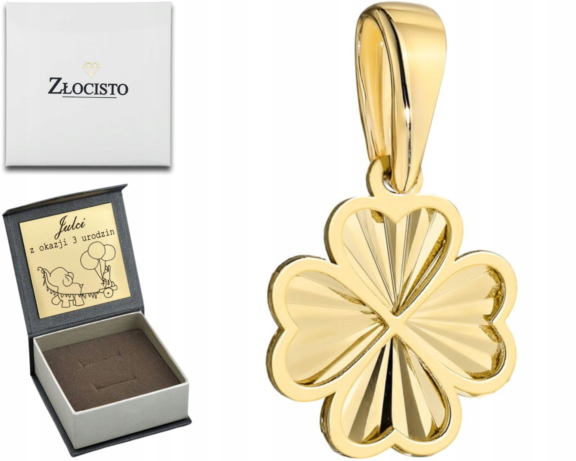 Zlatý přívěsek Diamantová Jetel ze srdíček 585 Na štěstí Dárek