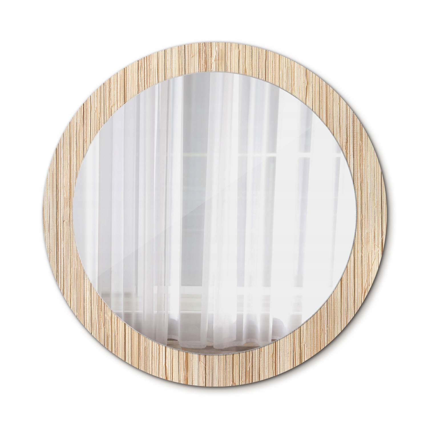 Moderné okrúhle zrkadlo Bambus slama 80 cm