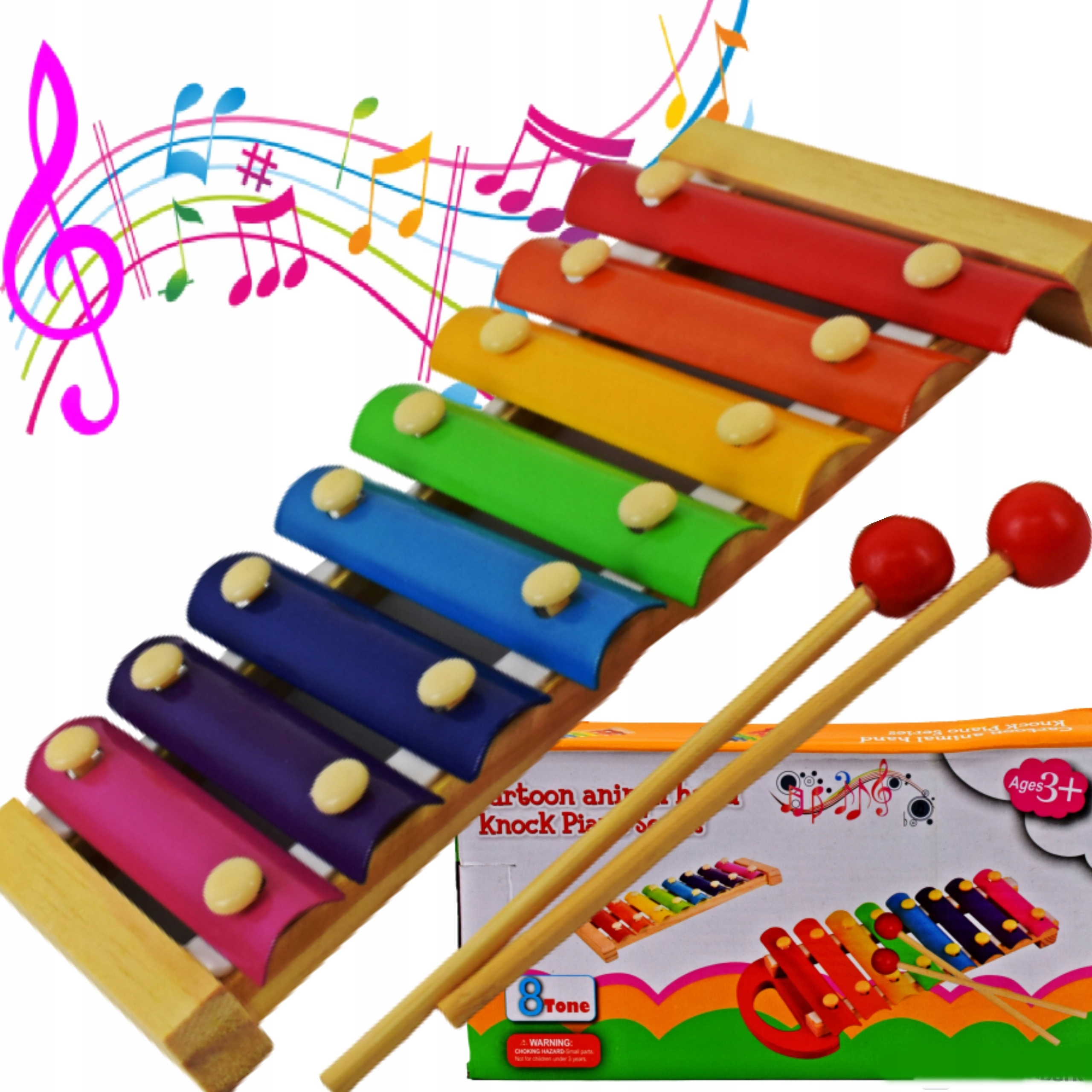 CYMBAŁKI 8 TONÓW DREWNIANE KOLOROWE EDUKACYJNE