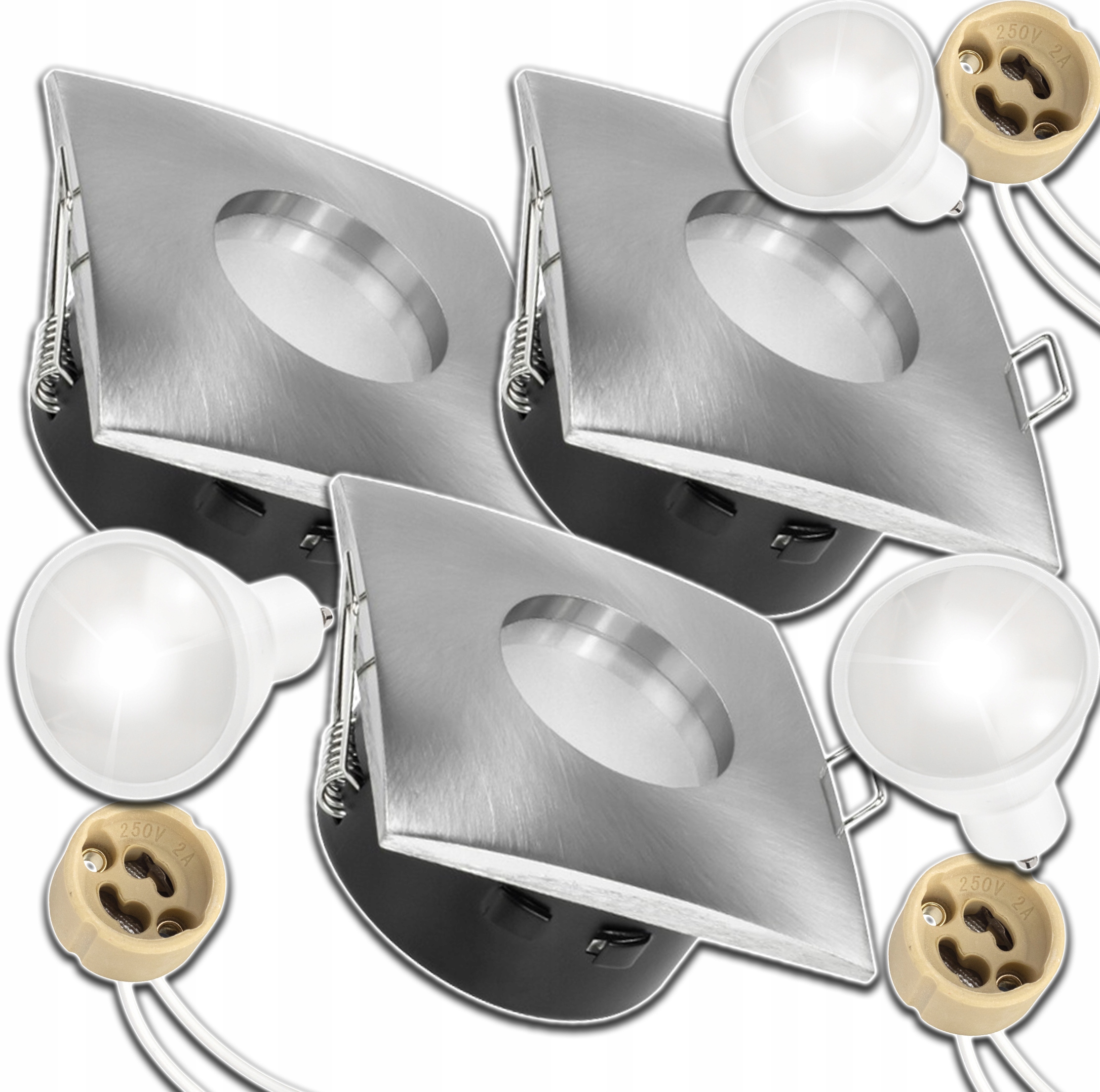 3x Čtvercová Stříbrná Vnější Hermetická Objímka Voděodolná+žárovka