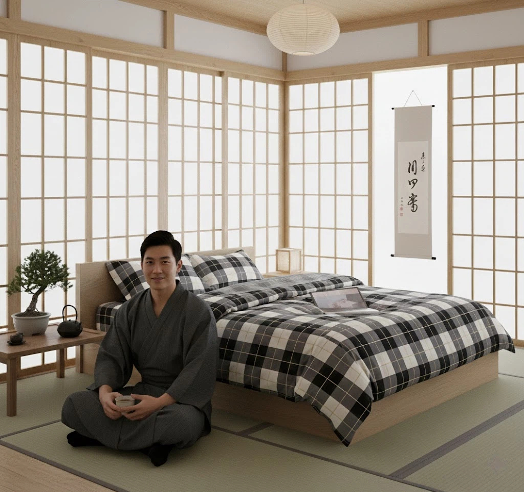 3dílná sada povlečení na peřinu, černobílá kostkovaná, 100% bavlna, moderní ložnice, 160×200