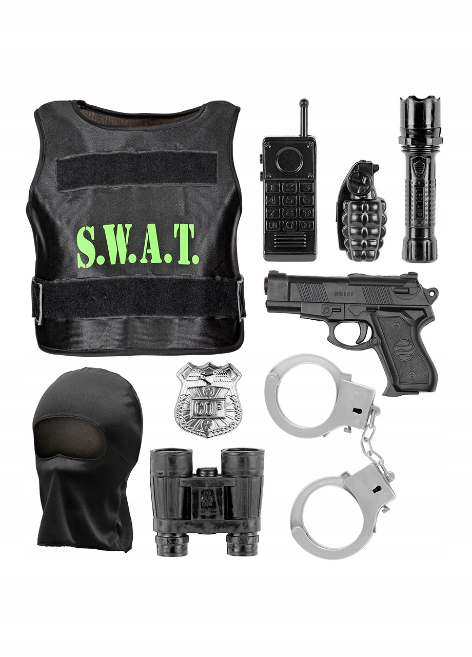 Sada policisty Swat Dětský agent Zbraň Vesta Pouta Odznak
