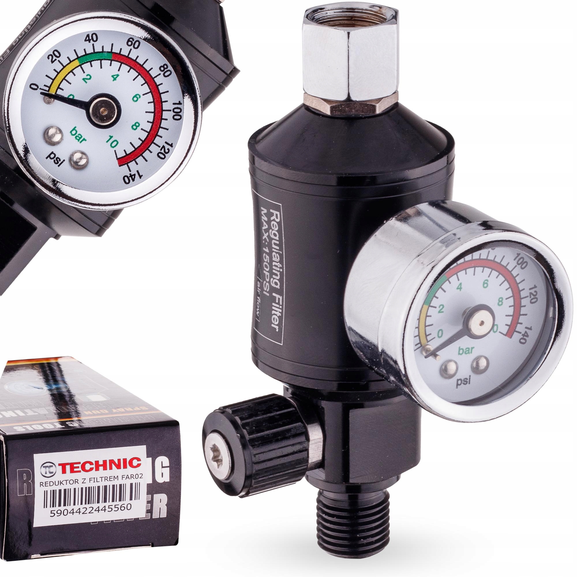 Reduktor Tlaku Manometr Odvodňovač Lakovací Pistole Filtr 1/4