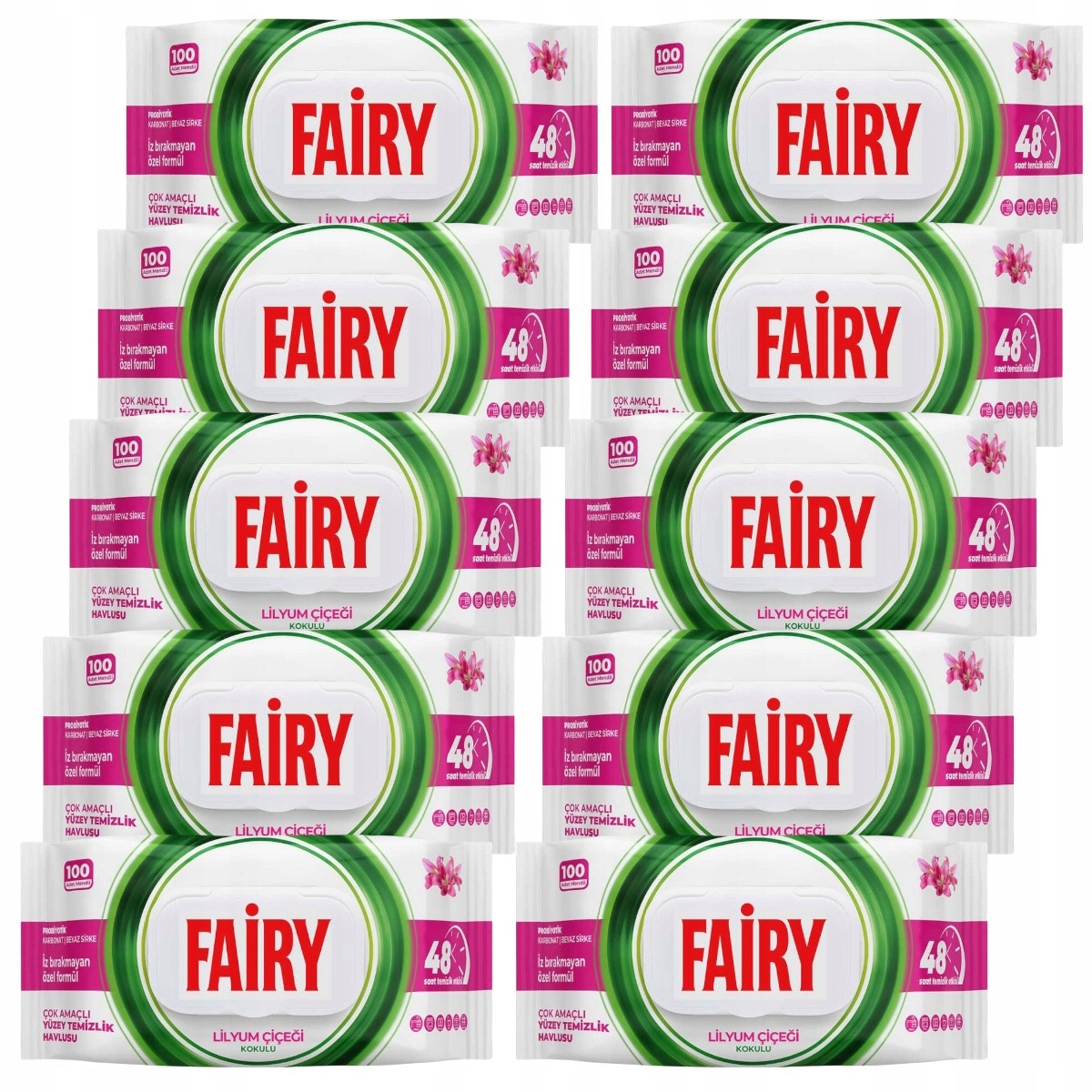 Levně Velké vlhčené čisticí ubrousky univerzální Fairy Lilia 10x100 ks