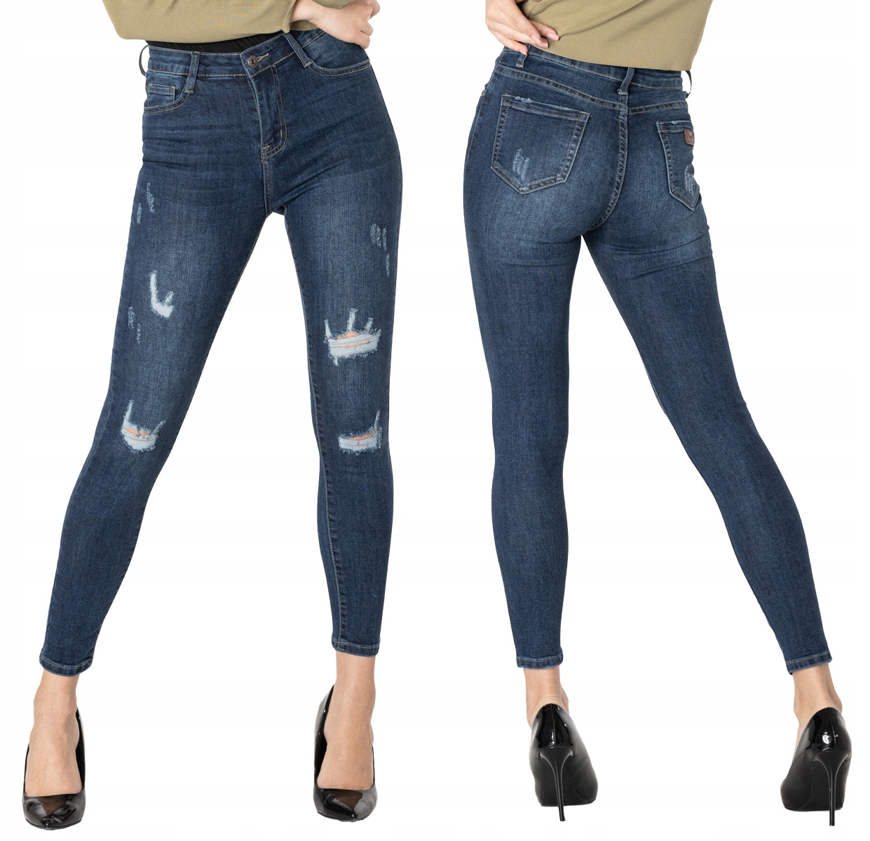 

Spodnie Jeansy Rurki Przetarcia Dziury R700 XS/34