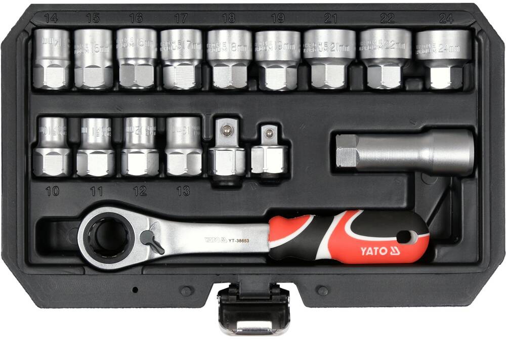 Zestaw nasadek przechodnich Spline Yato kwadrat 3/8" i 1/2" M10–M24
