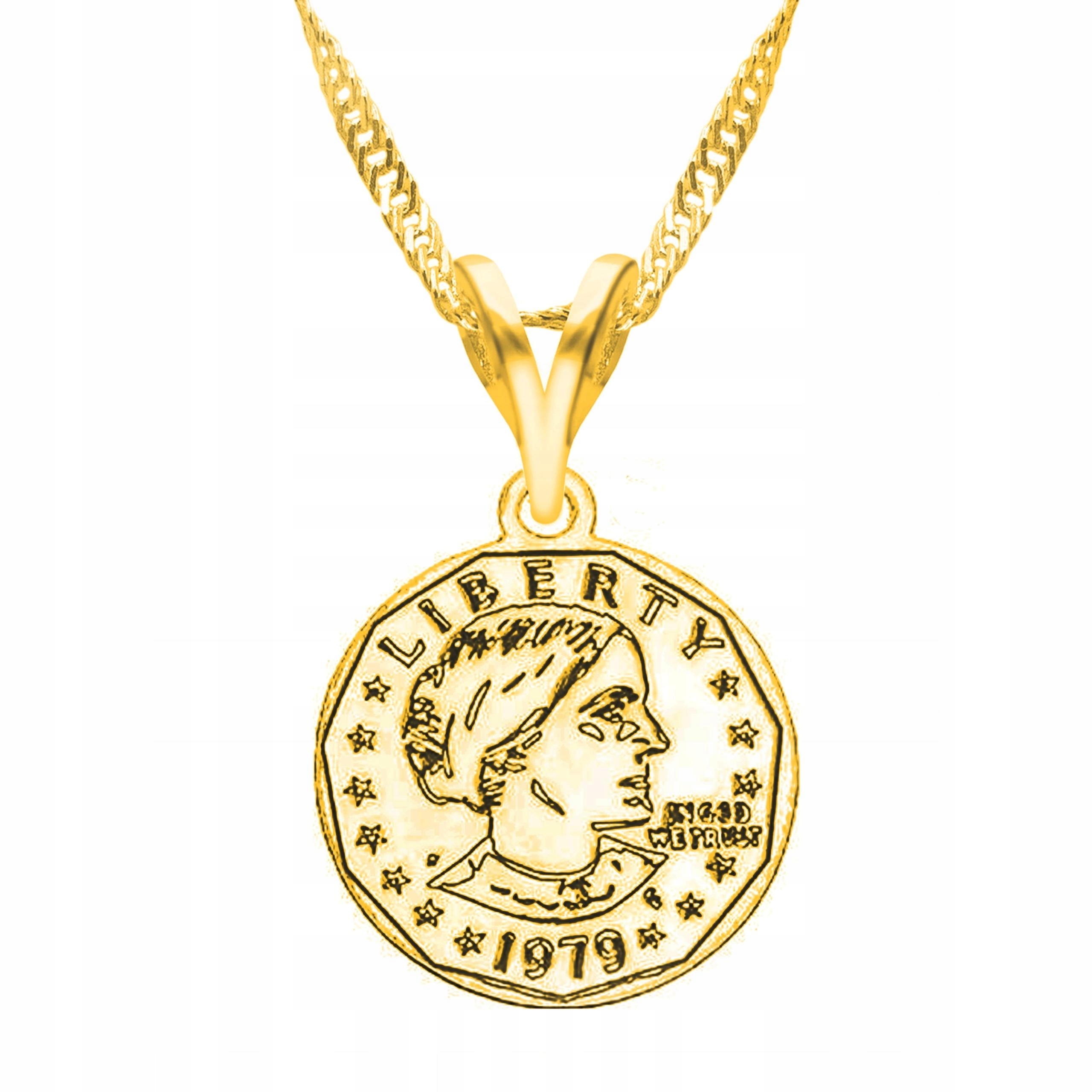 Zlatý náhrdelník s mincí Money Peníze Stříbro 925