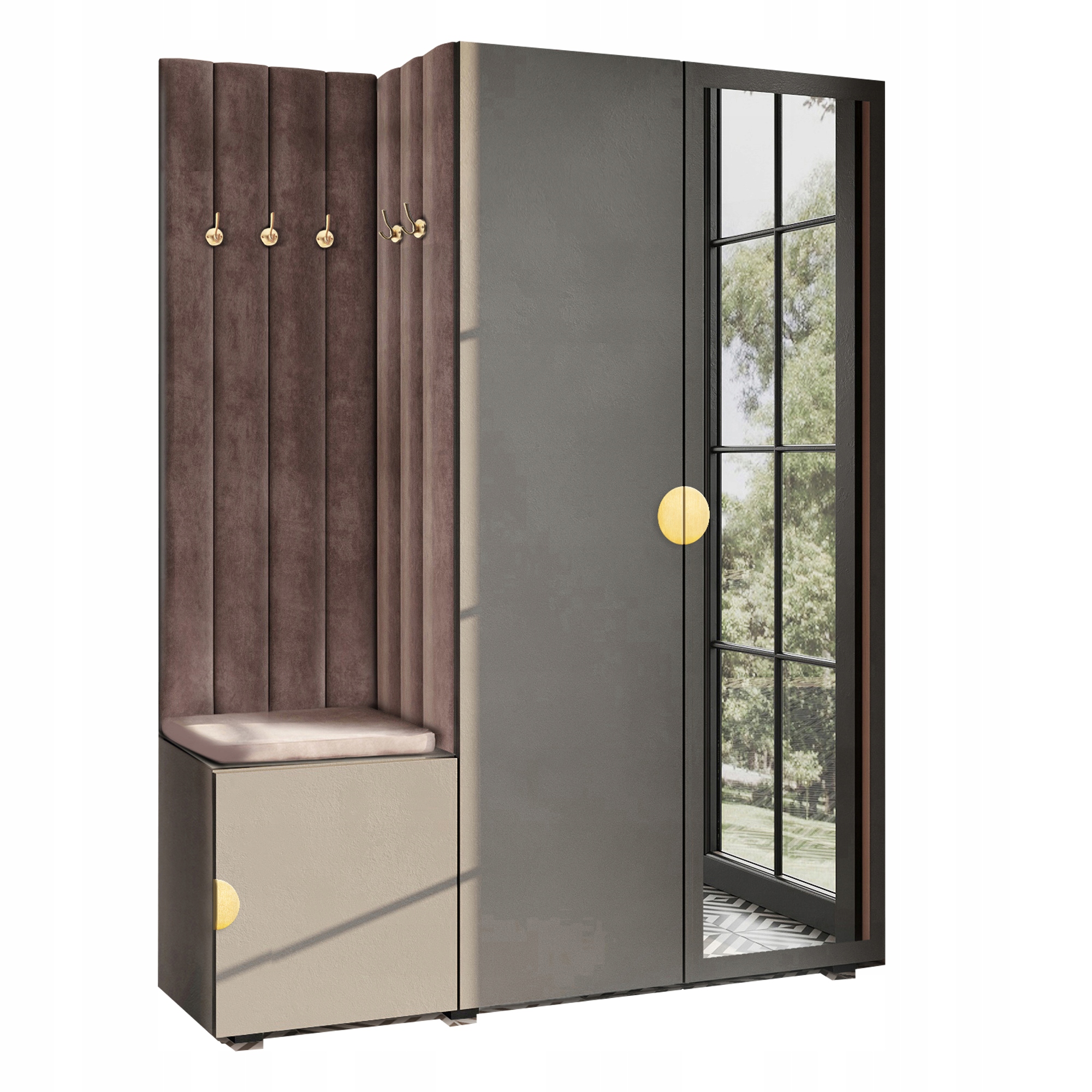 Šatník Do Předsíně Se Sedákem Se Zrcadlem Šedý Zlatý Moon 87