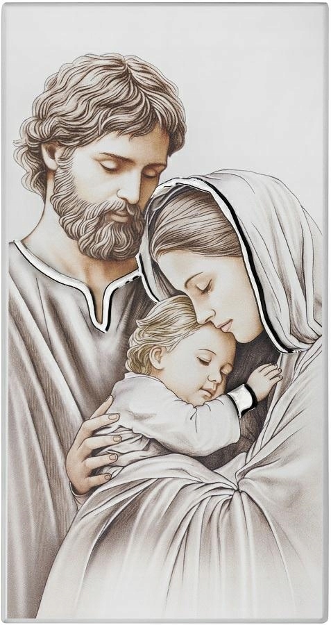 Obraz Svatá rodina 16 x 32 cm Malovaný na dřevě Svatba Výročí Gravírování