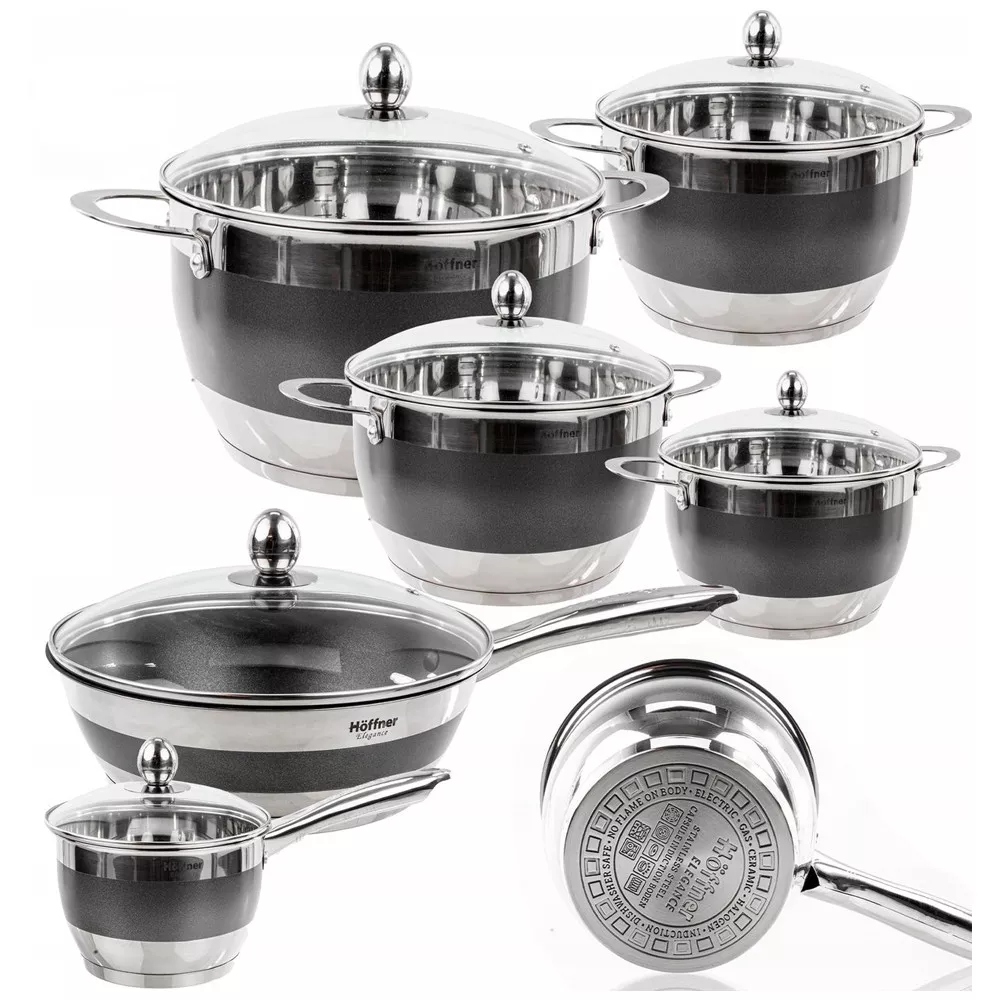 Ocelové hrnce sada 12 ks pánev rendlík černá