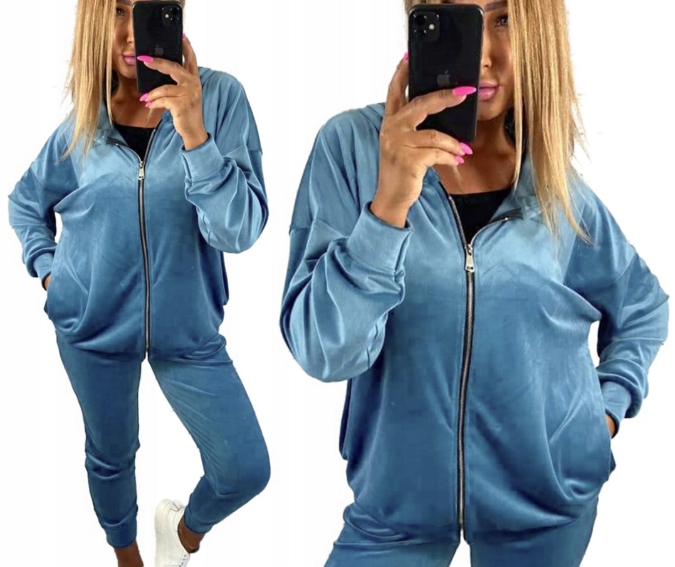 Teplákovka Dámský zip Tepláková Souprava Oversize Velurový s kapucí 48